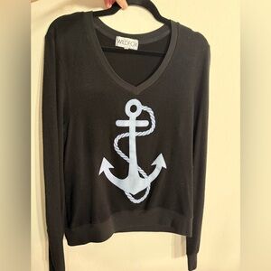 Wildfox white label Black Sweater with White Anchor size M